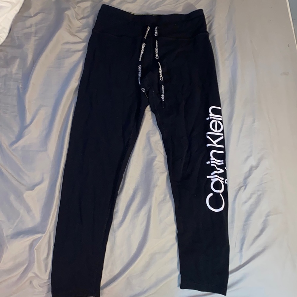 calvin klein performance stretch leggings / size L / black with white details